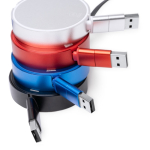 Kompaktes, einziehbares Ladekabel mit zwei Ausgängen und 3 Anschlüssen farbe rot zweite Detailansicht