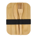 Lunchbox Edelstahl mit Bambusdeckel, Besteck und Band farbe silber dritte Ansicht