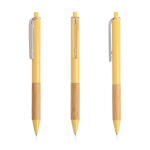 Kugelschreiber mit Bambus Griff und transparentem Clip farbe gelb