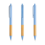 Kugelschreiber mit Bambus Griff und transparentem Clip farbe hellblau