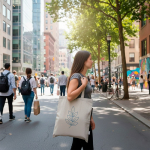 Melange Tasche aus recycelter Baumwolle mit langen Henkeln