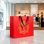 Premium Papiertüte matt mit Stoffgriffen und Seitenfalte