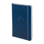 Moleskine Notizbuch im grossen Format mit Gummiband, liniert farbe blau Detailansicht mit Logo