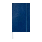 Moleskine Classic Notizbuch liniert mit Hinweis „im Verlustfall“ farbe blau Detailansicht mit Logo