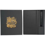 Geschenkset aus Hardcover-Notizbuch und Stift mit schwarzer Tinte farbe schwarz zweite Ansicht mit Siebdruck