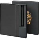Geschenkset aus Hardcover-Notizbuch und Stift mit schwarzer Tinte farbe schwarz Ansicht mit Siebdruck