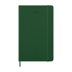 Papieragenda in Lederoptik mit Tagesansicht und Hardcover Moleskine farbe grün zweite Vorderansicht