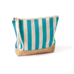 Gestreifter Kulturbeutel aus Baumwolle und Jute mit Kordel am Zipper farbe blau erste Ansicht