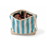 Gestreifter Kulturbeutel aus Baumwolle und Jute mit Kordel am Zipper farbe blau zweite Ansicht