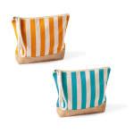 Gestreifter Kulturbeutel aus Baumwolle und Jute mit Kordel am Zipper farbe blau dritte Ansicht