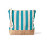 Gestreifter Kulturbeutel aus Baumwolle und Jute mit Kordel am Zipper farbe blau