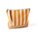 Gestreifter Kulturbeutel aus Baumwolle und Jute mit Kordel am Zipper farbe orange erste Ansicht