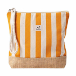 Gestreifter Kulturbeutel aus Baumwolle und Jute mit Kordel am Zipper farbe orange dritte Ansicht