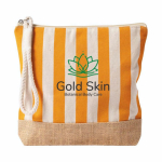 Gestreifter Kulturbeutel aus Baumwolle und Jute mit Kordel am Zipper farbe orange vierte Ansicht