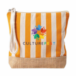Gestreifter Kulturbeutel aus Baumwolle und Jute mit Kordel am Zipper farbe orange fünfte Ansicht