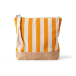 Gestreifter Kulturbeutel aus Baumwolle und Jute mit Kordel am Zipper farbe orange