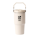 Thermosflasche aus recyceltem Edelstahl mit Auslaufschutz 600 ml farbe beige Ansicht mit Druckbereich