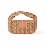 Kleine Papiertasche mit kurzen Henkeln und Etikett farbe braun