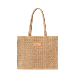 Papierbeutel mit langen Henkeln und Etikett farbe braun Ansicht mit Druckbereich