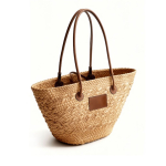 Mittlere Papiertasche mit langen Henkeln und Etikett farbe braun erste Ansicht