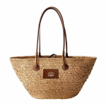 Mittlere Papiertasche mit langen Henkeln und Etikett farbe braun zweite Ansicht