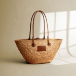 Mittlere Papiertasche mit langen Henkeln und Etikett farbe braun sechste Ansicht