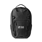 Polyester-Rucksack mit mehreren Fächern und Laptopfach farbe schwarz Ansicht mit Druckbereich