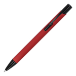 Kugelschreiber aus Recycling-Alu mit schwarzem Clip, blaue Tinte farbe rot
