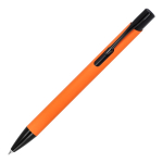 Kugelschreiber aus Recycling-Alu mit schwarzem Clip, blaue Tinte farbe orange