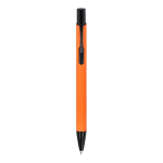 Kugelschreiber aus Recycling-Alu mit schwarzem Clip, blaue Tinte farbe orange zweite Ansicht