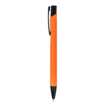 Kugelschreiber aus Recycling-Alu mit schwarzem Clip, blaue Tinte farbe orange dritte Ansicht