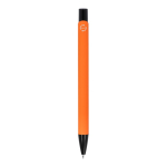 Kugelschreiber aus Recycling-Alu mit schwarzem Clip, blaue Tinte farbe orange vierte Ansicht