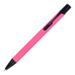 Kugelschreiber aus Recycling-Alu mit schwarzem Clip, blaue Tinte farbe rosa