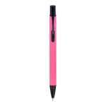 Kugelschreiber aus Recycling-Alu mit schwarzem Clip, blaue Tinte farbe rosa zweite Ansicht