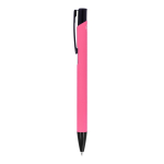 Kugelschreiber aus Recycling-Alu mit schwarzem Clip, blaue Tinte farbe rosa dritte Ansicht