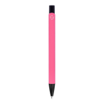 Kugelschreiber aus Recycling-Alu mit schwarzem Clip, blaue Tinte farbe rosa vierte Ansicht