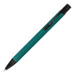 Kugelschreiber aus Recycling-Alu mit schwarzem Clip, blaue Tinte farbe dunkelgrün