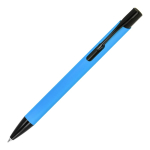 Kugelschreiber aus Recycling-Alu mit schwarzem Clip, blaue Tinte farbe hellblau