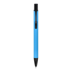 Kugelschreiber aus Recycling-Alu mit schwarzem Clip, blaue Tinte farbe hellblau zweite Ansicht