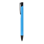 Kugelschreiber aus Recycling-Alu mit schwarzem Clip, blaue Tinte farbe hellblau dritte Ansicht