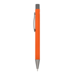 Recycelter Alu-Kugelschreiber mit Soft-Touch und blauer Tinte farbe orange dritte Ansicht