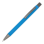 Recycelter Alu-Kugelschreiber mit Soft-Touch und blauer Tinte farbe hellblau