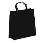 RPET-Tragetasche mit Bodenfalte und kurzen Griffen 75 g/m² farbe schwarz