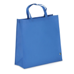 RPET-Tragetasche mit Bodenfalte und kurzen Griffen 75 g/m² farbe blau