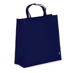 RPET-Tragetasche mit Bodenfalte und kurzen Griffen 75 g/m² farbe dunkelblau