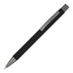 Alu-Kugelschreiber mit Soft-Touch, schlankem Gehäuse, schwarze Tinte farbe schwarz