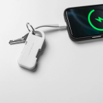 Mini-Powerbank-Schlüsselanhänger aus Recycling-Kunststoff 1000 mAh farbe weiß sechste Ansicht