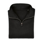 Unisex-Sweatshirt aus Bio-Baumwolle mit 1/4-Reißverschluss 340g/m² farbe schwarz zweite Ansicht von vorne