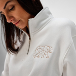 Unisex-Sweatshirt aus Bio-Baumwolle mit 1/4-Reißverschluss 340g/m² farbe weiß zweite Ansicht der Umgebung