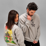 Unisex-Sweatshirt aus Bio-Baumwolle mit 1/4-Reißverschluss 340g/m² farbe grau mamoriert
